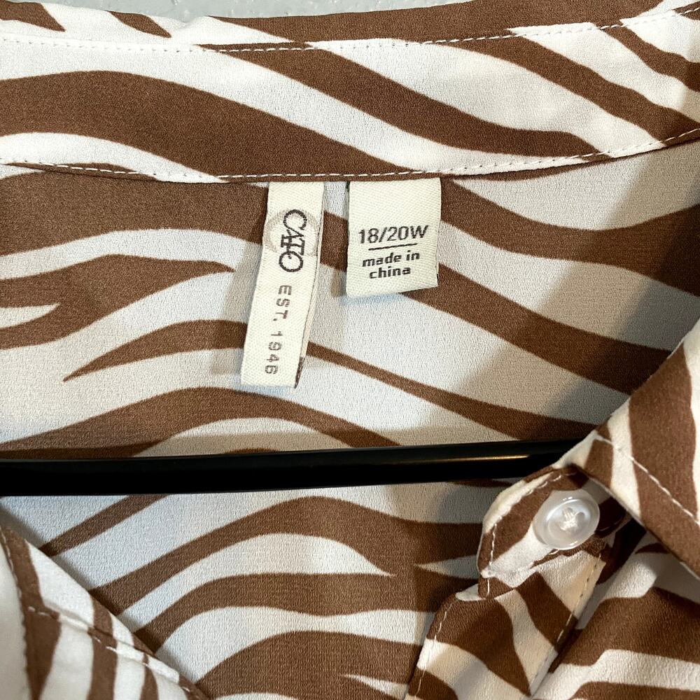 Cato Womens 2XL 18/20 Animal Print White Brown 3/4 Sleeve Shirt Blouse Top - Picture 6 of 8